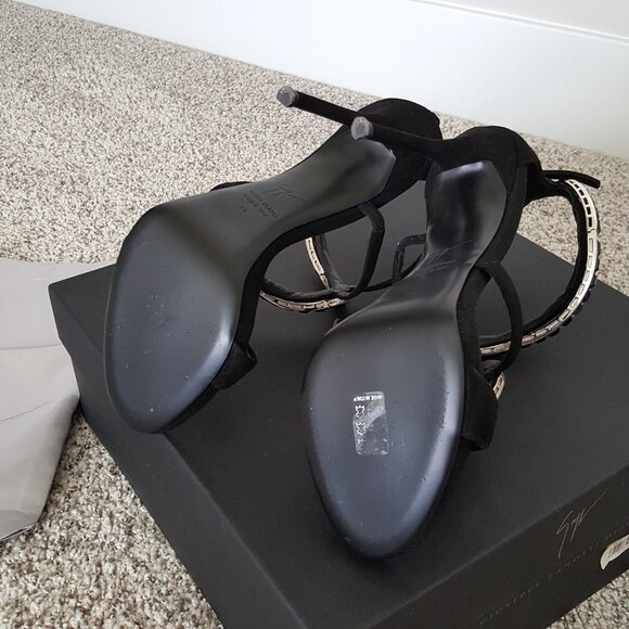 Giuseppe Zanotti Black Suede Venere Crystal Open Toe Heel Stiletto Alien Sandal - Picture 8 of 15